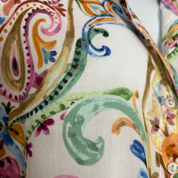 Cino Shirt Womens Colorful Paisley Boho Festival Roll Tab Sleeve Button Up Sz L - Picture 7 of 12